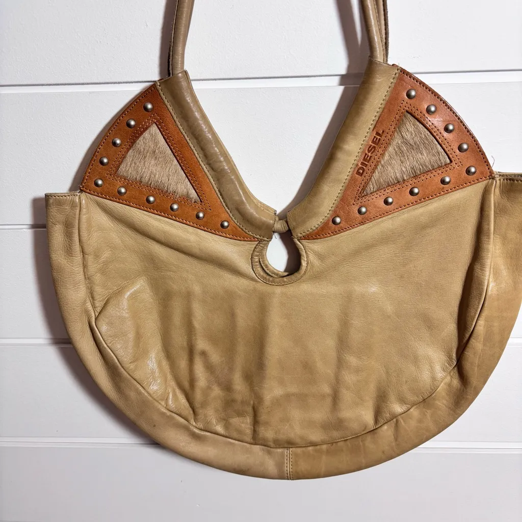 Diesel Vintage 100%‎ Leather Spare Parts Circle Brown Shoulder Bag - Image 7