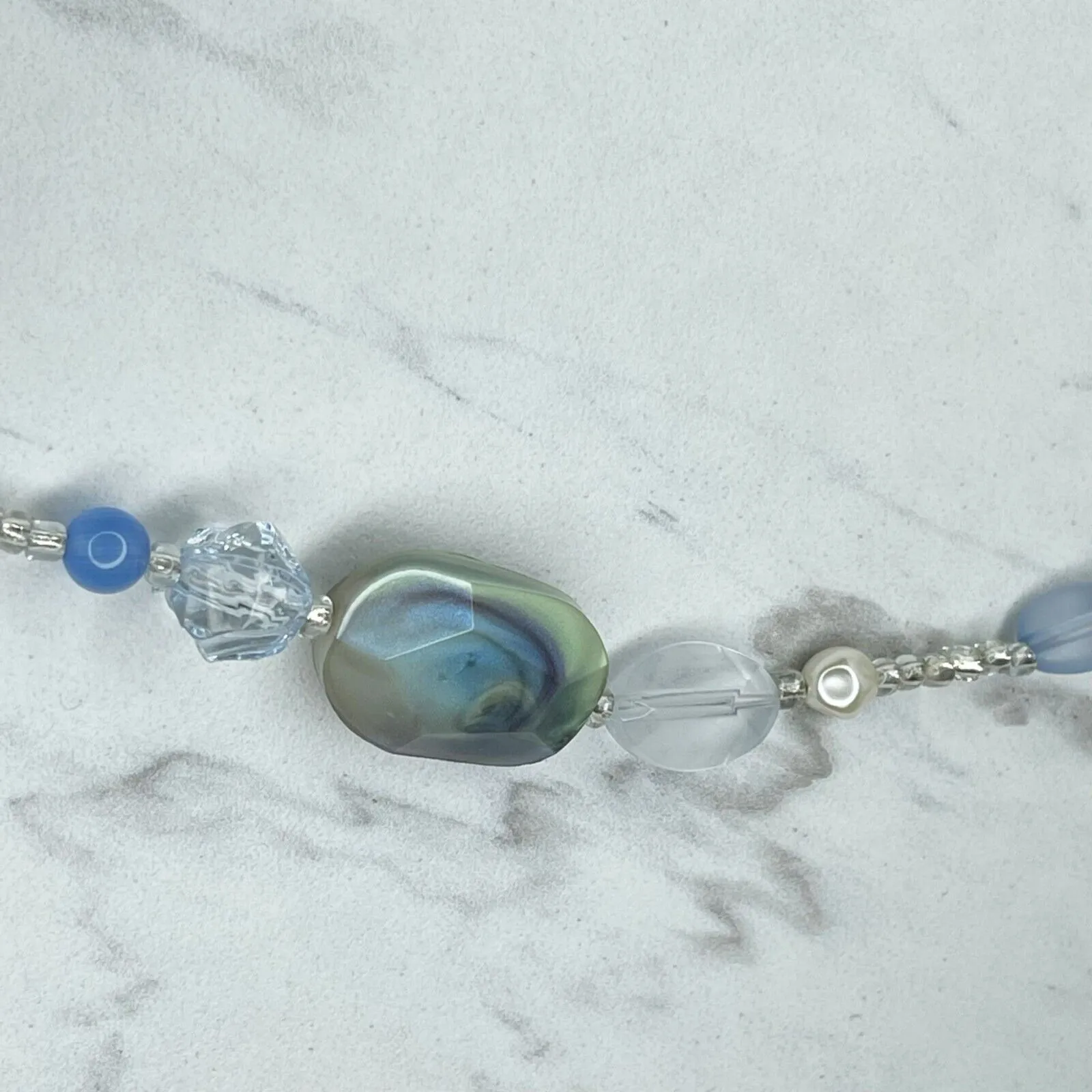 Chicos Silver Tone Blue Beaded Faux Suede Braided Long Necklace ✨ - Image 5