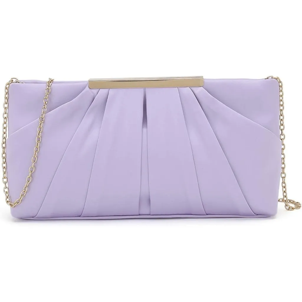 ⚡ Women's Elegant Evening Pleated Satin Simple Classy Light Purple Clutch Bag - Image 2