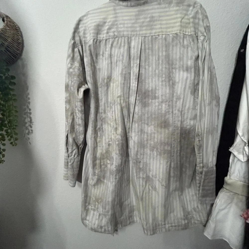 Free People Nola Shirtdress Honey Bunny Grey Wash Normcore Stripe Tiedye Boho XL - Image 3