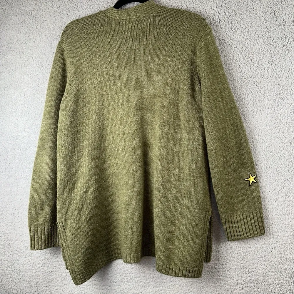 Libby Edelman Sweater Womens Large Green Letterman Patch Knit Y2K Boho Preppy - Image 5