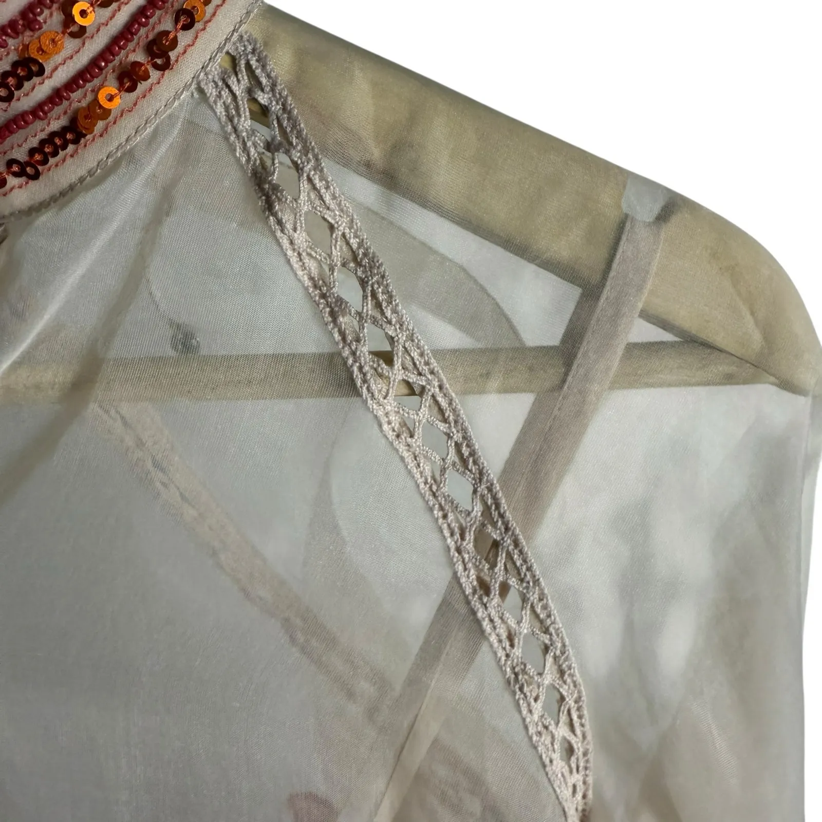 Karen Millen Organdie Applique Buttoned Sheer Long Sleeve Sequined Blouse 4 - Image 8