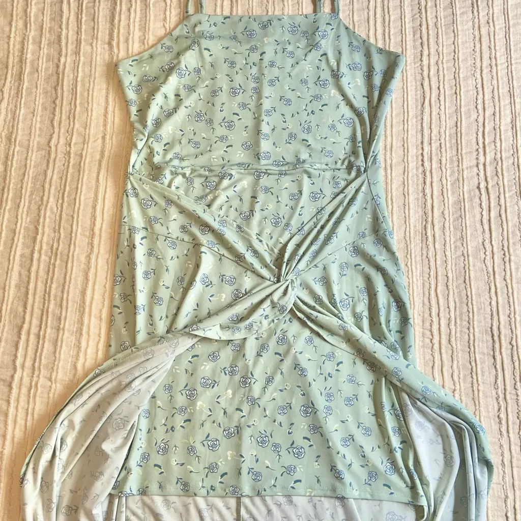 Aqua & Light Blue Rose Print Wrap Slip Maxi Dress XL Size 15 - Image 9