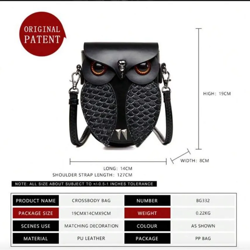 🦉🦉🦉BOGOHO 🦉🦉🦉Black Owl Crossbody Bag Black - Image 5