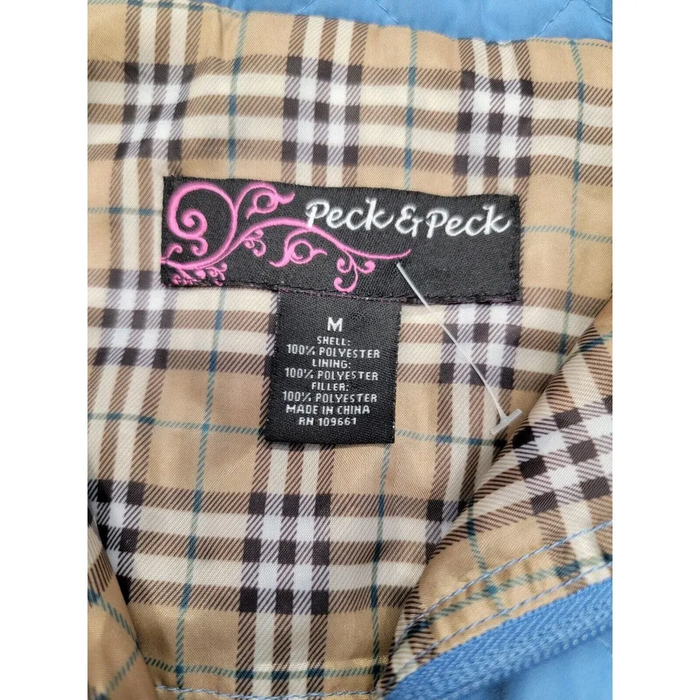 Peck & Peck Vest Women's Medium Blue Polyester Quilted Zip Front Sleeveless B77 - Image 2