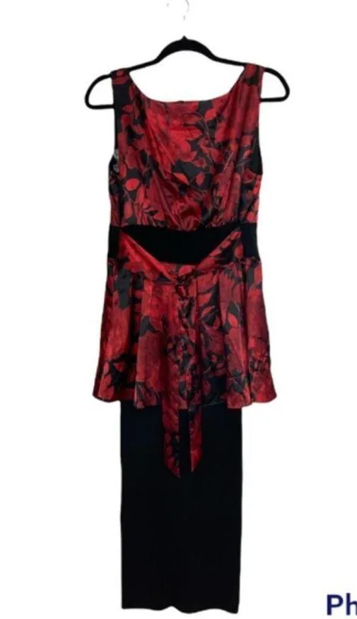 Sheri Martin Two Piece Top and Pant Red Black Floral Set Size 14 - Image 10