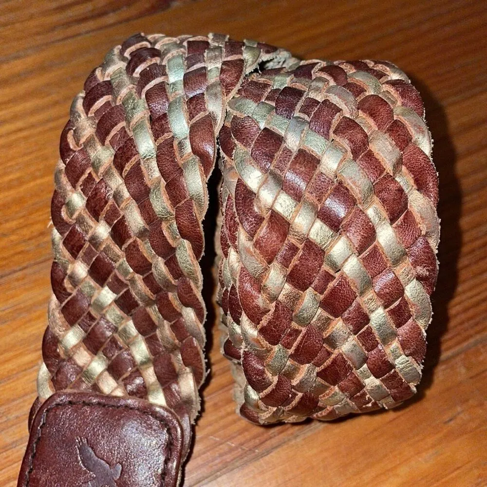 American Eagle Brown Metallic Gold Braided Leather Belt Womens Size S / M - Image 5