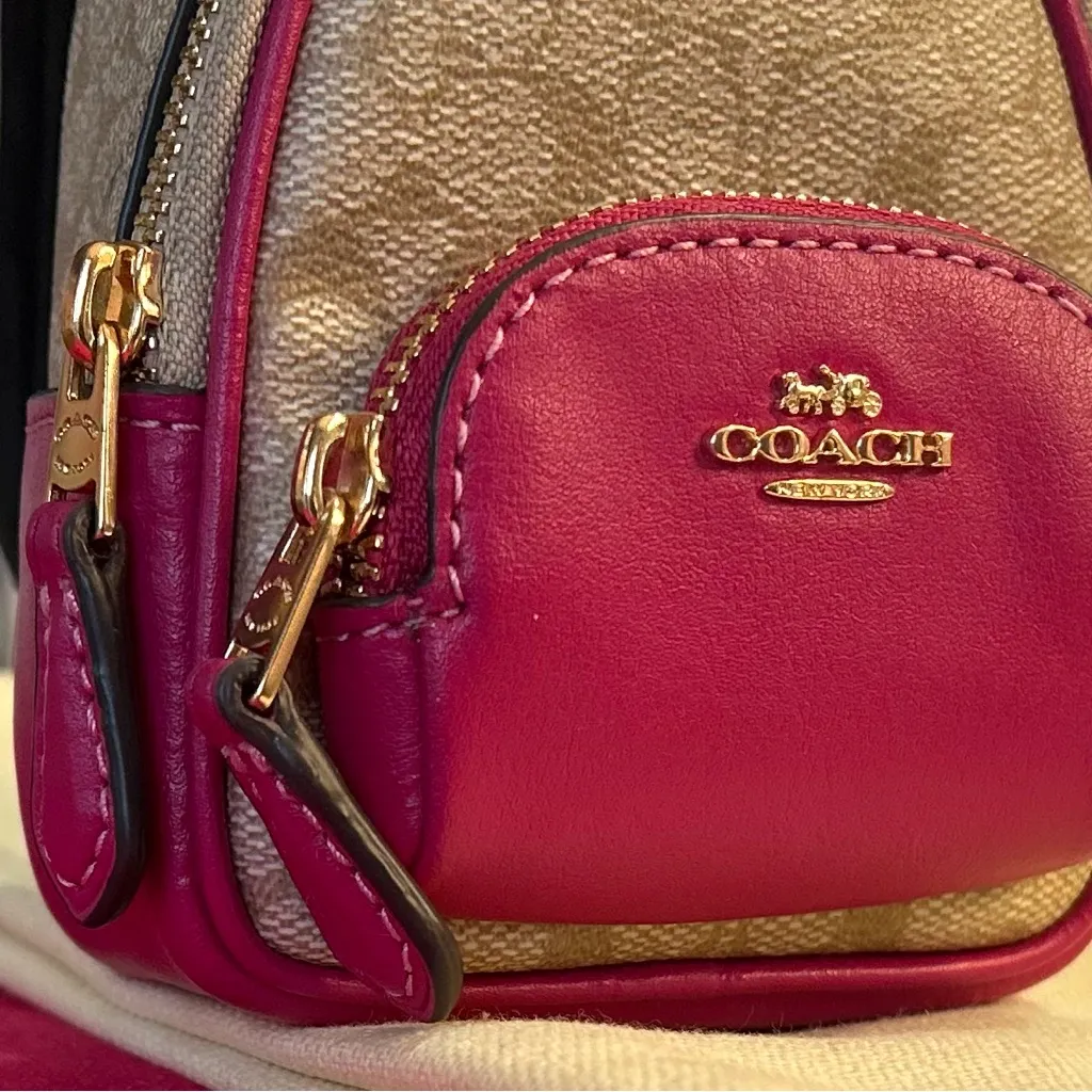 Coach Fuchsia and Beige Mini Backpack Bag - Image 3