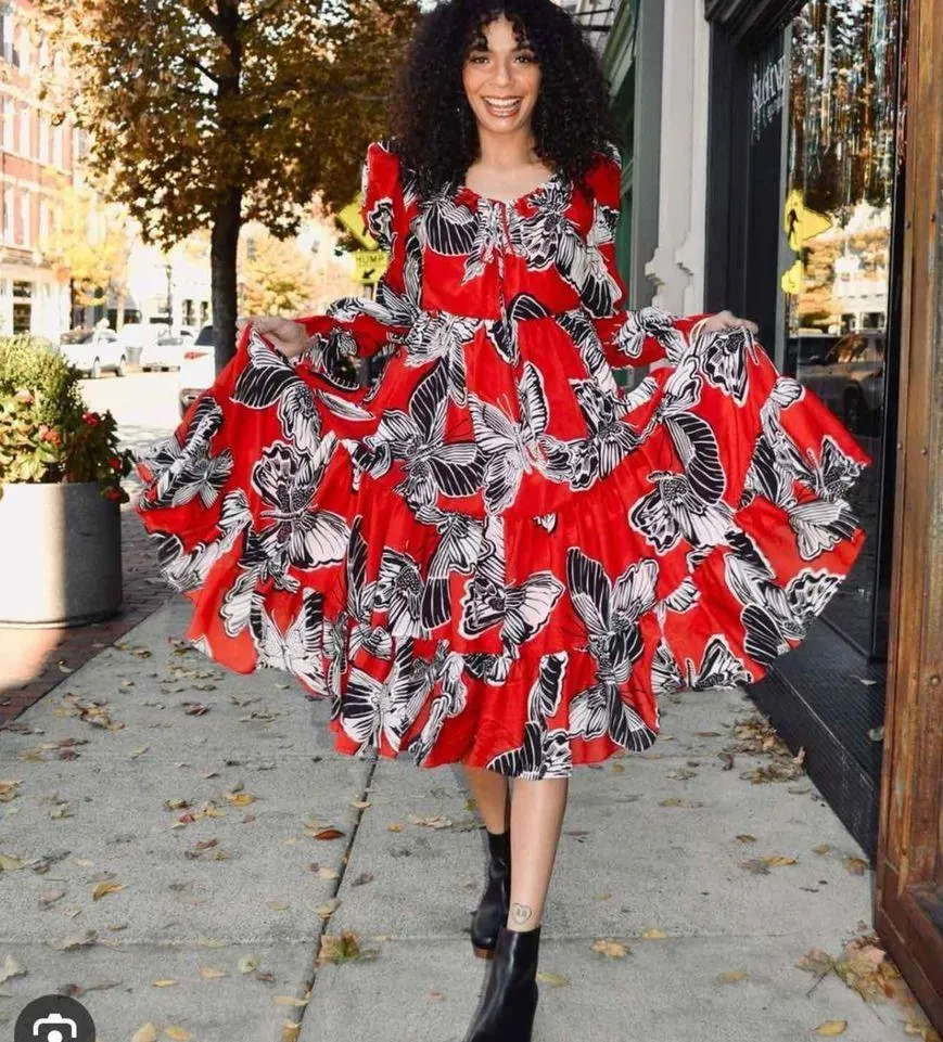 Autumn Adeigbo Fleur Red Butterfly Midi Dress Size US 14 - Image 14