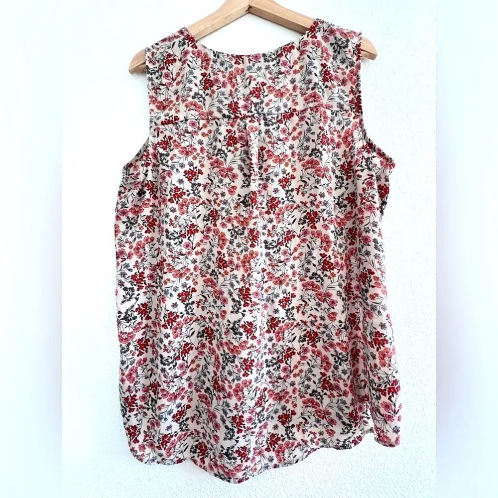 Women's floral pink top sleeveless V neck front romantic style bottom size XL - Image 6