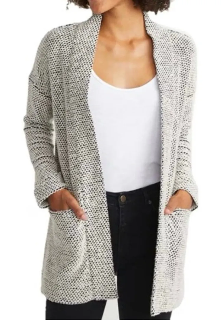 MARINE LAYER | Black Off White Cardigan Sweater Coat Birdseye Textured | XS - Image 1