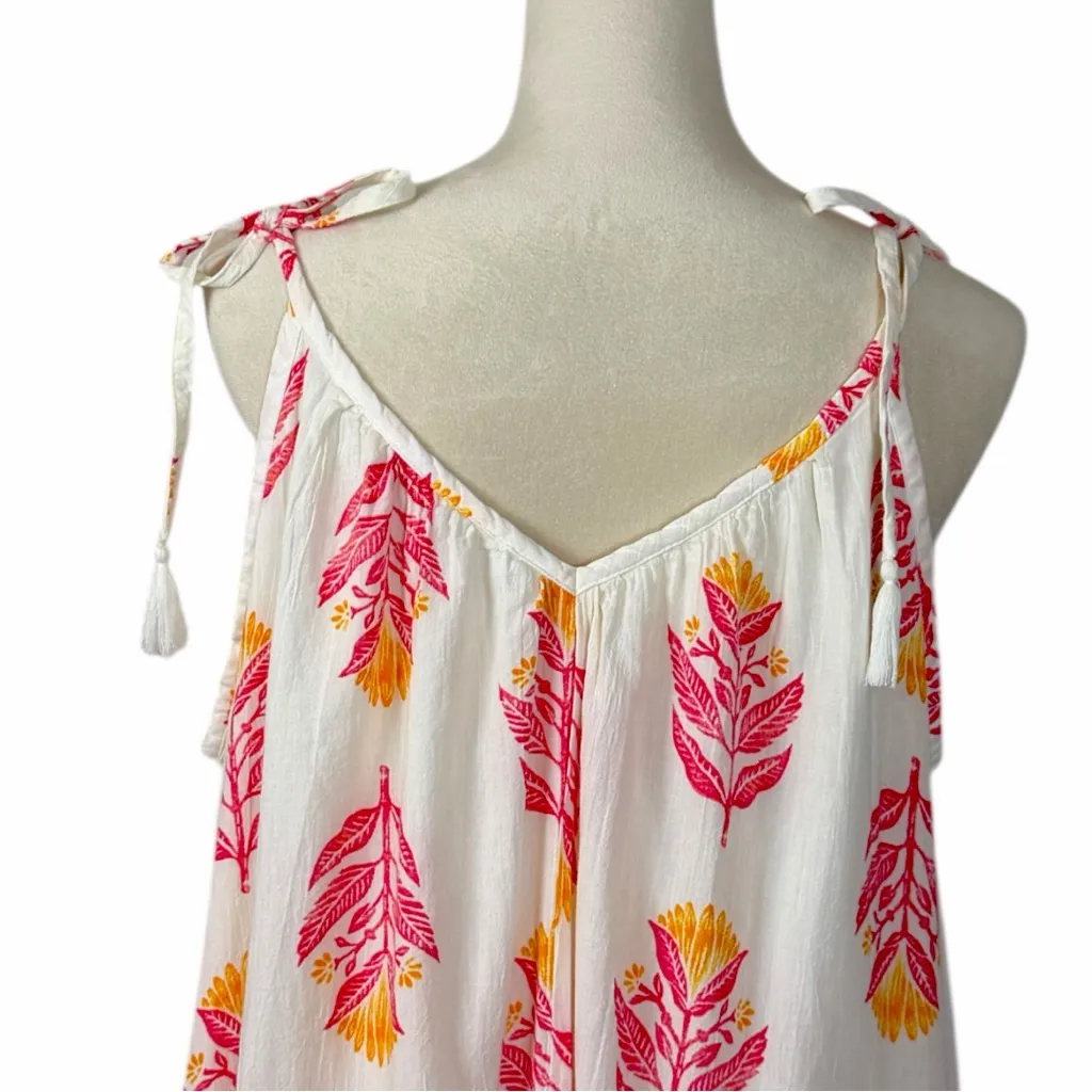 Old Navy Cotton Maxi Dress Sleeveless V-neck White Pink Floral Women Size Large - Image 9