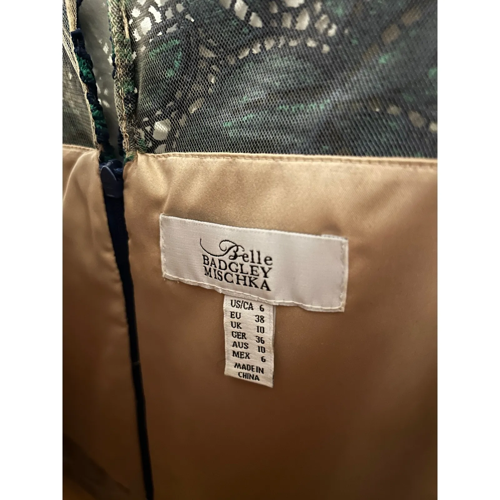 Badgley Mischka Belle by Deanndra Emerald Green Navy Blue Dress Lace A-line US 6 - Image 6