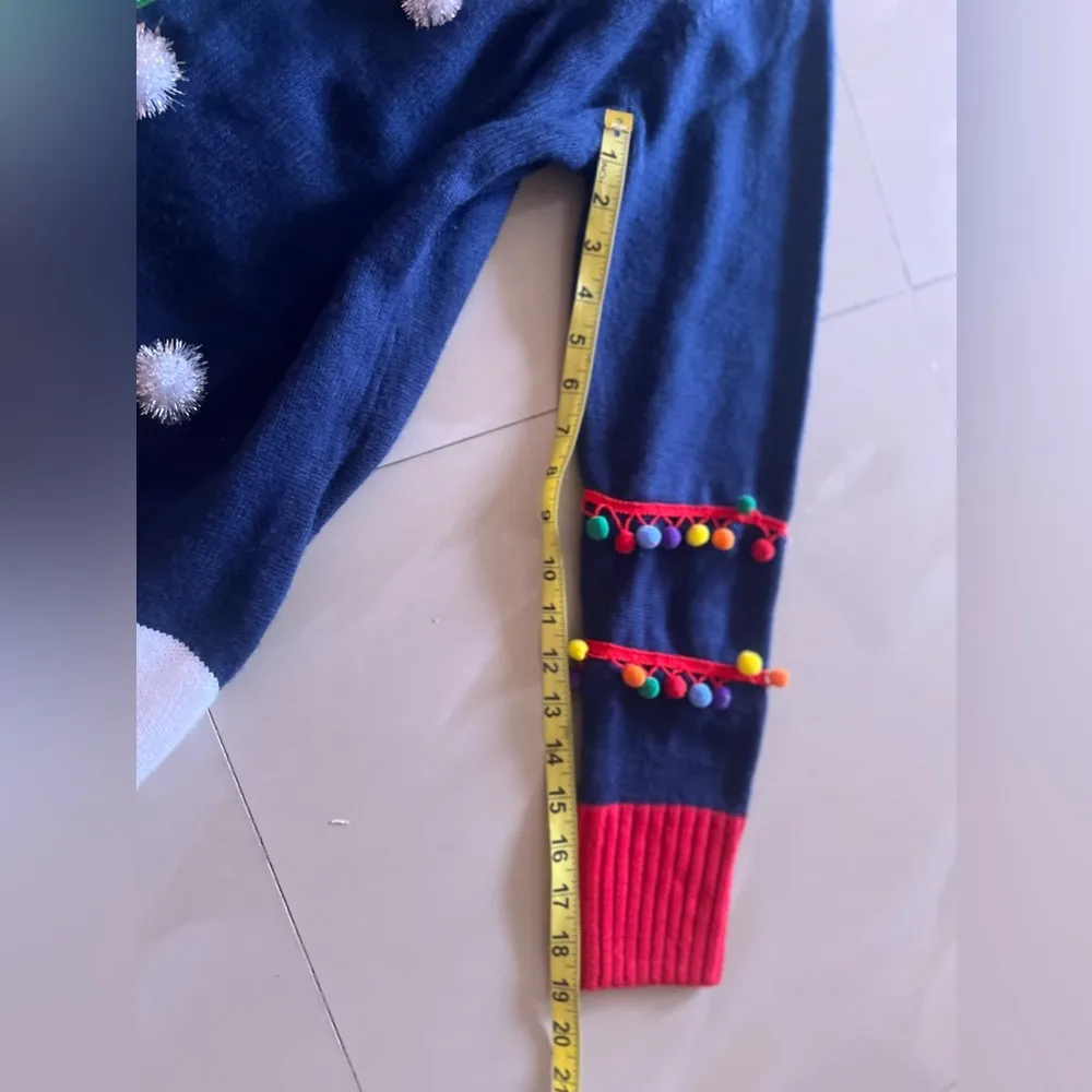 Pullover Christmas Sweatshirt Women's Navy Crew Neck Long Sleeves Embroidered - Image 9