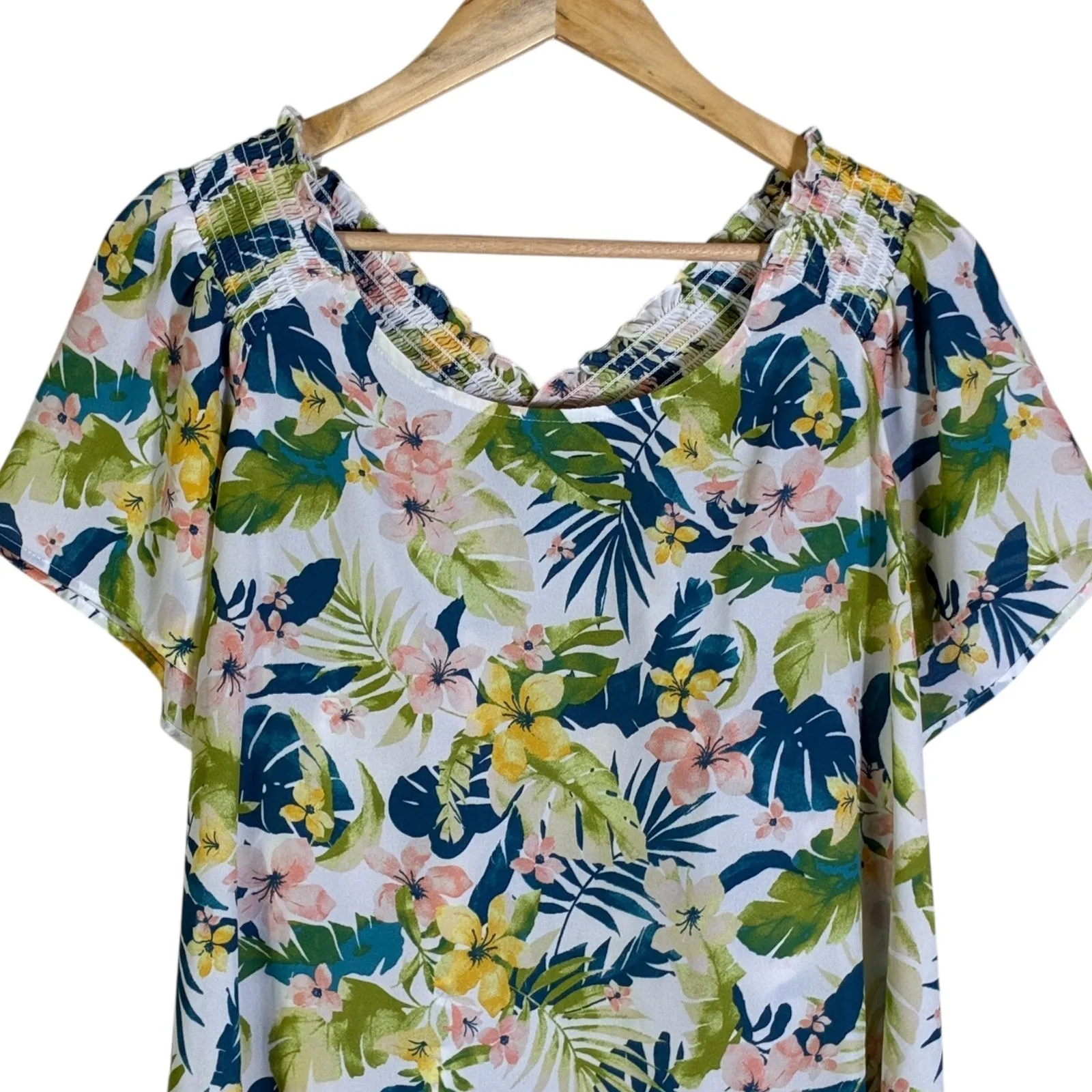 Pleione Womens Boho Tropical Floral Top Size L Multicolor Beachy Lightweight - Image 3
