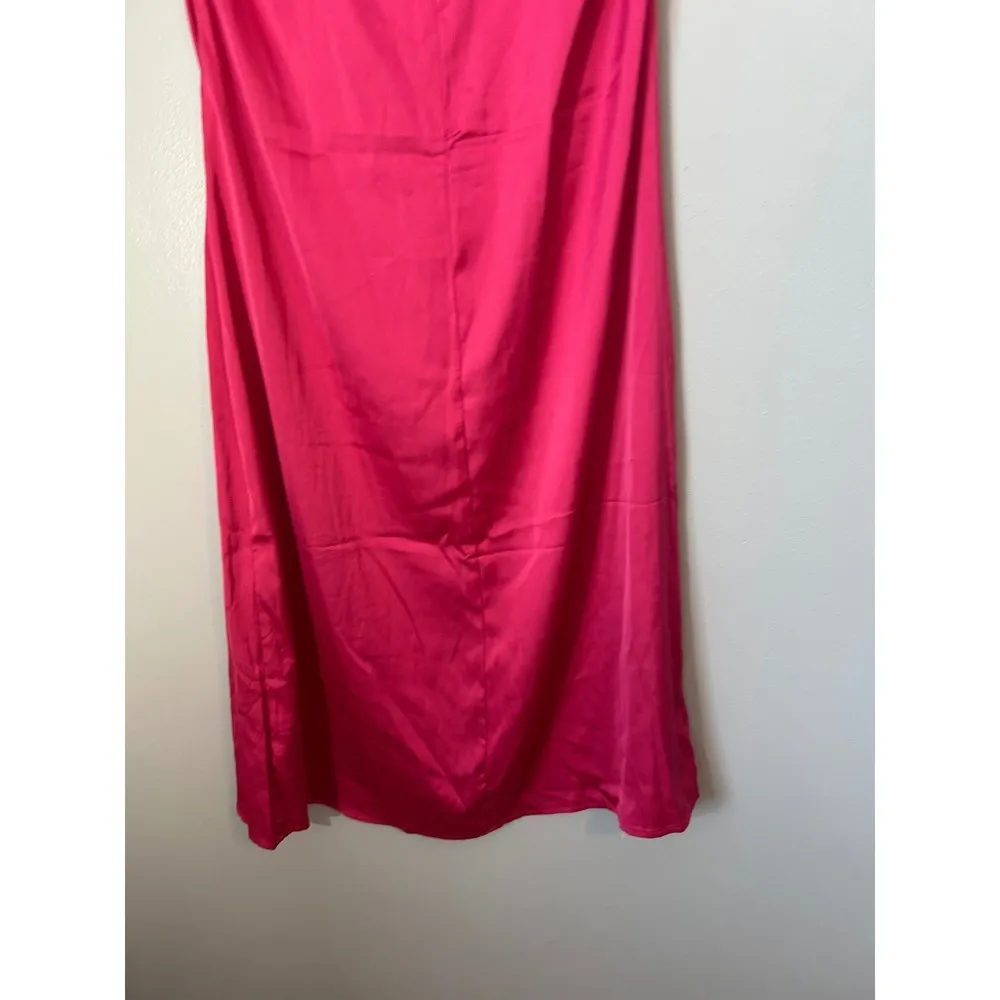 Satin Cowl Neck Slip Dress Hot Pink Midi Dress Sleeveless Party‎ Cocktail Size L - Image 8