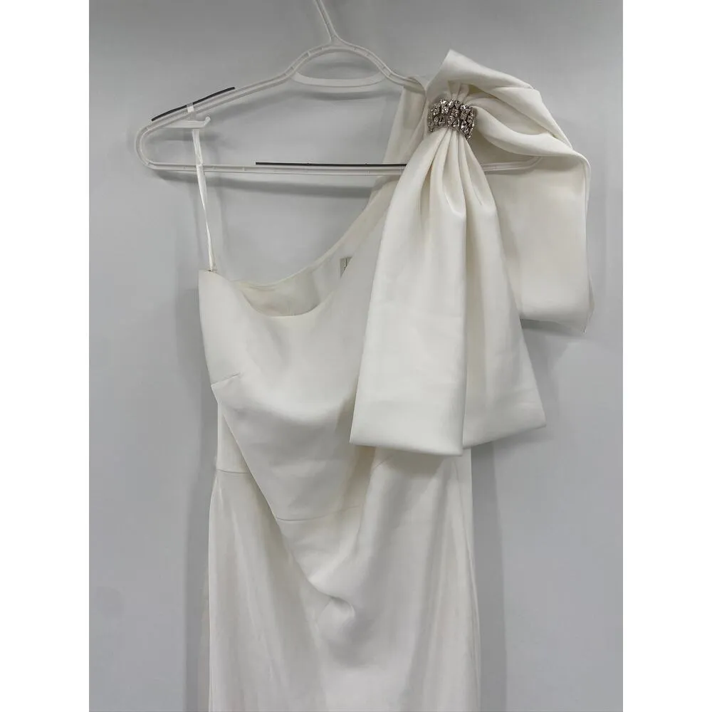 Sachin & Babi Aubrey Ivory Satin Crepe Bow Shoulder Formal Gown Size 0 White - Image 5