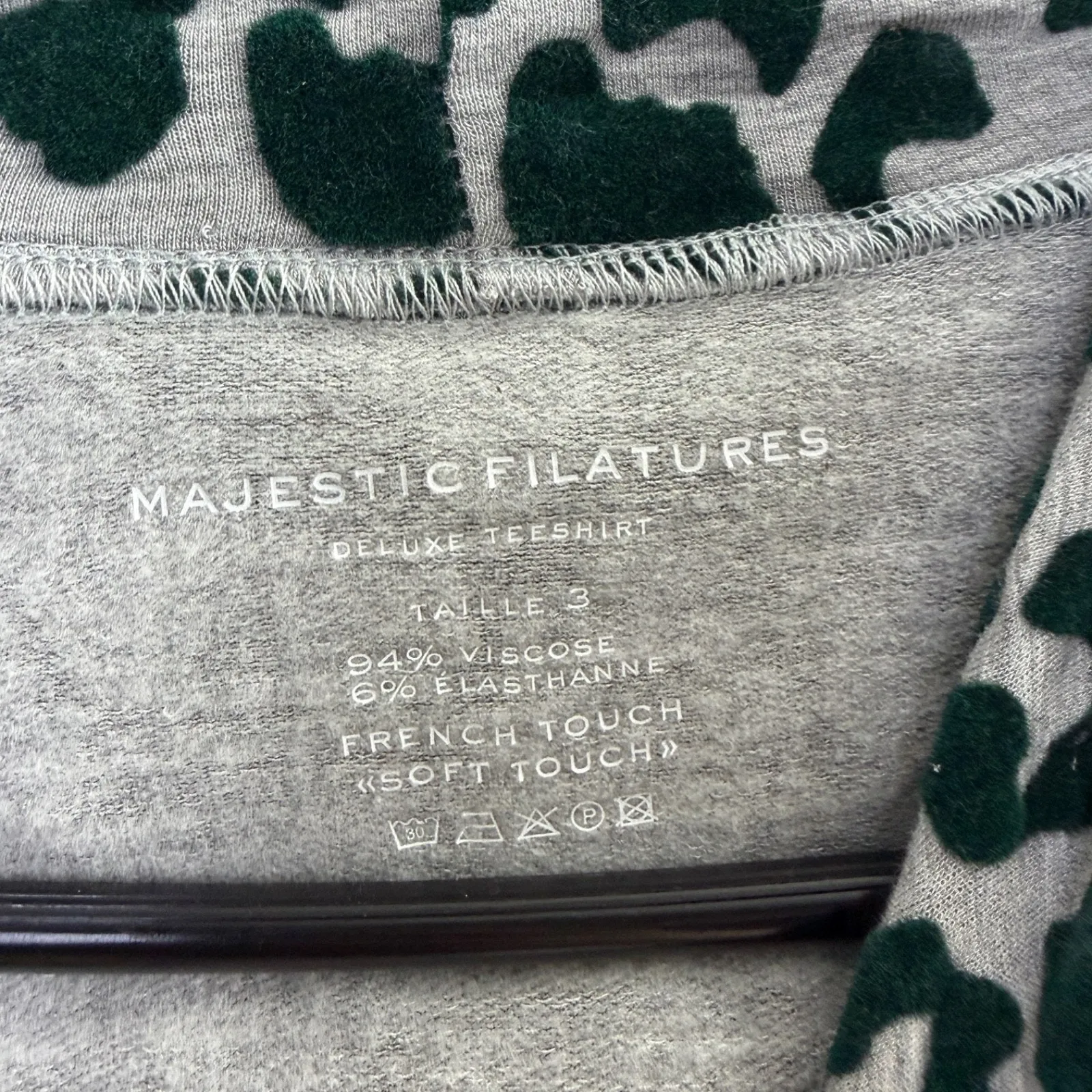 Majestic Filatures Deluxe Teeshirt Velvet Hoodie Womens Size 3 M Green Leopard Gray Size M - Image 8