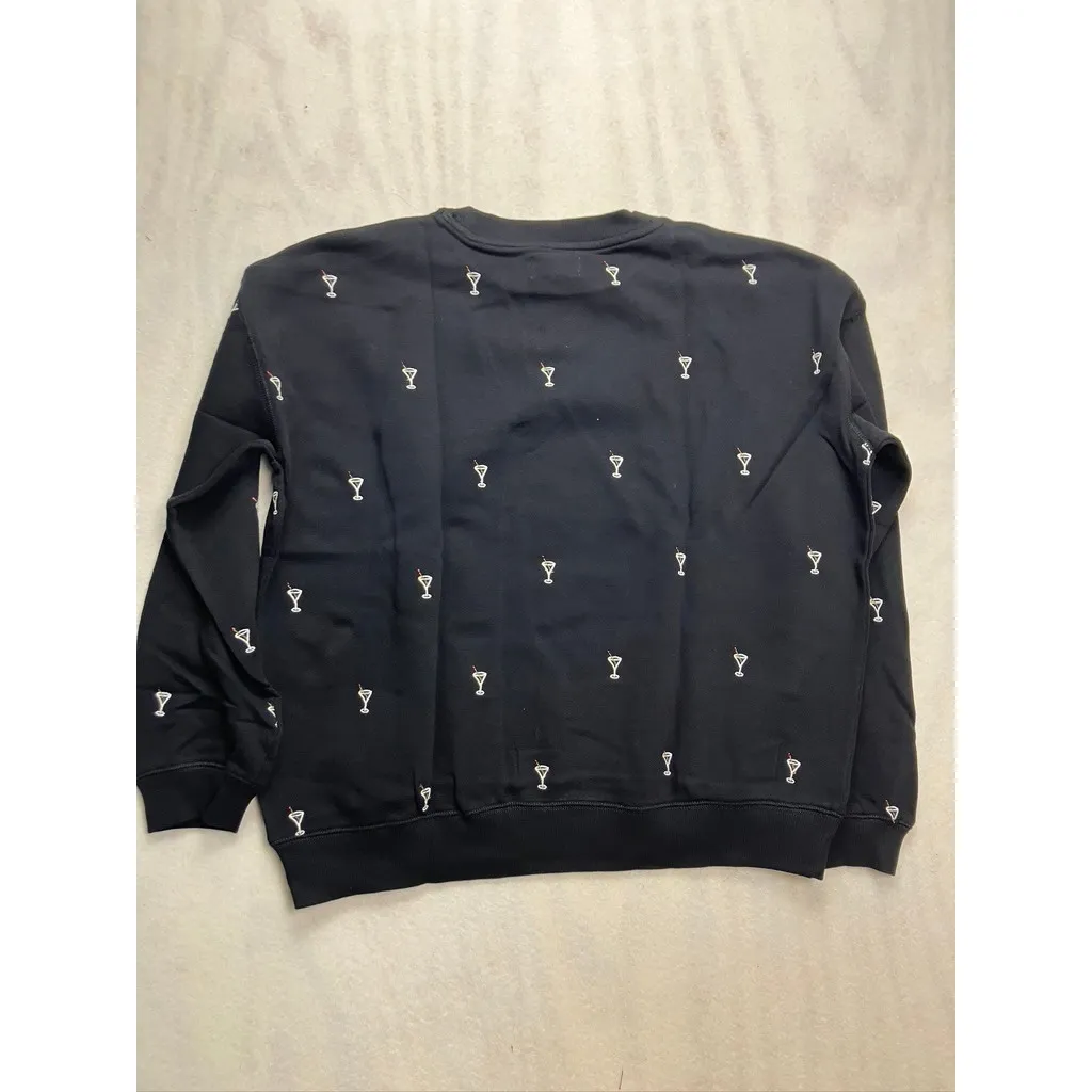 Lou & Grey Black Martini Glass Embroidered Crewneck Sweatshirt Women's Size M - Image 8