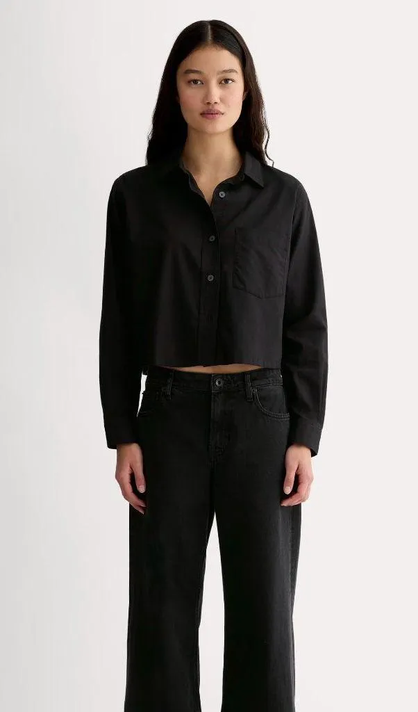 Everlane The Way-Short Shirt in Silky Cotton in Black, Size Medium - Image 2