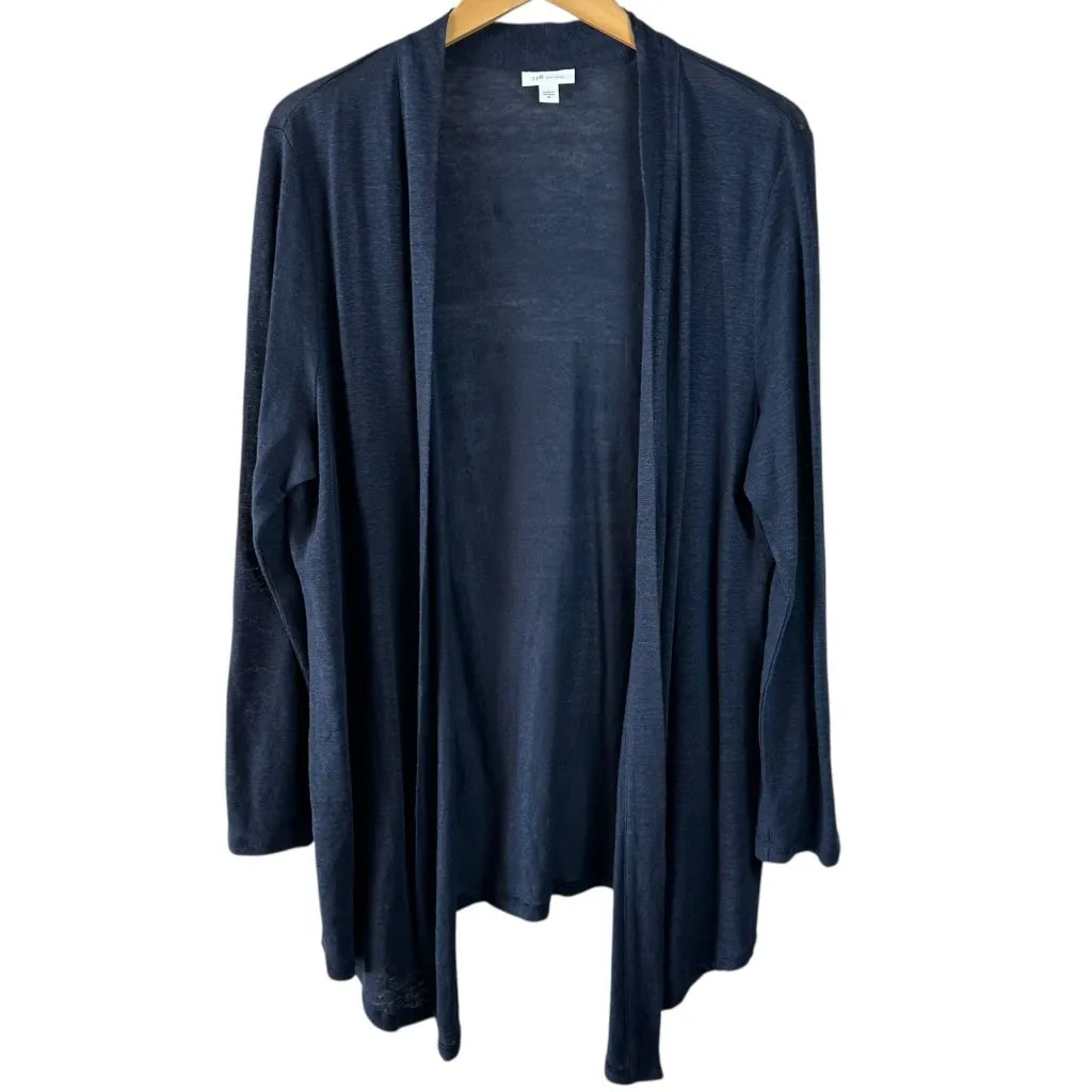 J.Jill Navy Blue Linen Draped Open Front Cardigan Size XL Lagenlook Minimalist - Image 2