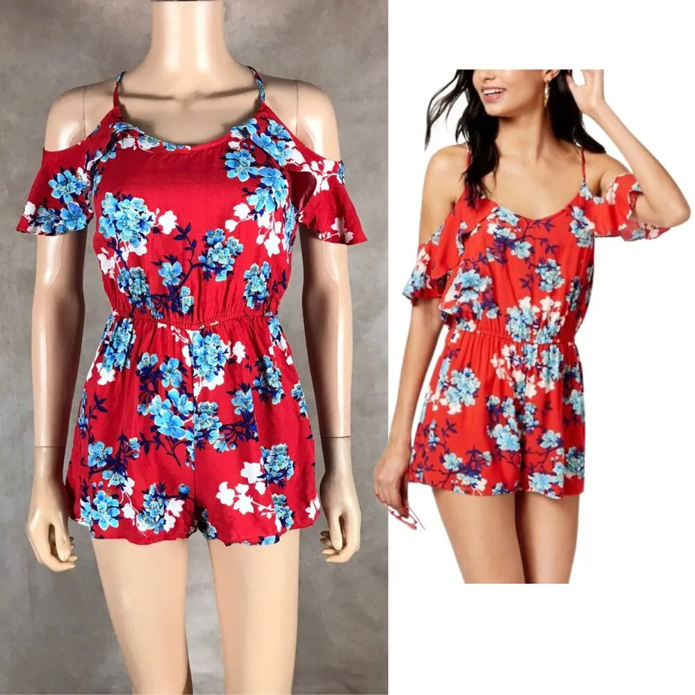 BeBop Floral Cold-Shoulder Summer Romper NWT SMALL - Image 2