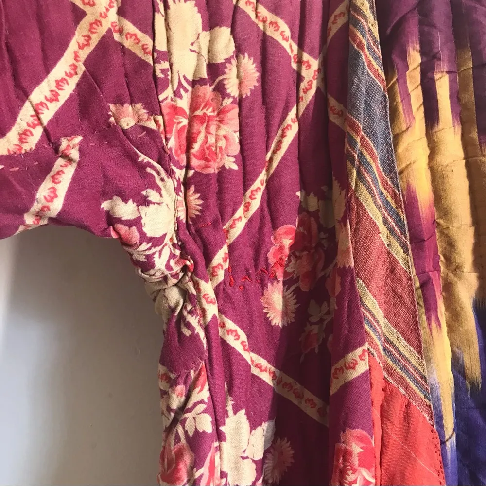 Vintage Afghan/Uzbek Silk Chapan Robe Patchwork Floral & Ikat | Collectors Piece - Image 6