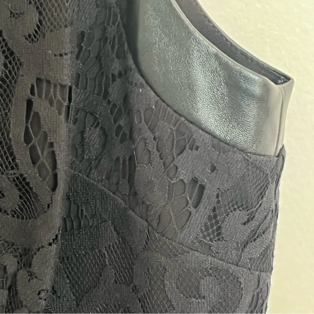 Women’s‎ Cynthia Steffe V-Neck Lace With Leather Trim Black Dress Size 12 - Image 4