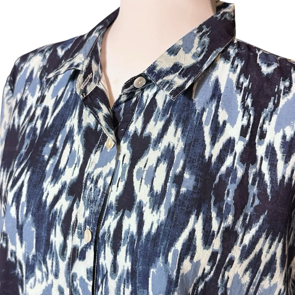 Tuckernuck Ro's Garden Tyla Deauville Blue Ikat Midi Shirt Dress Medium Cotton - Image 7