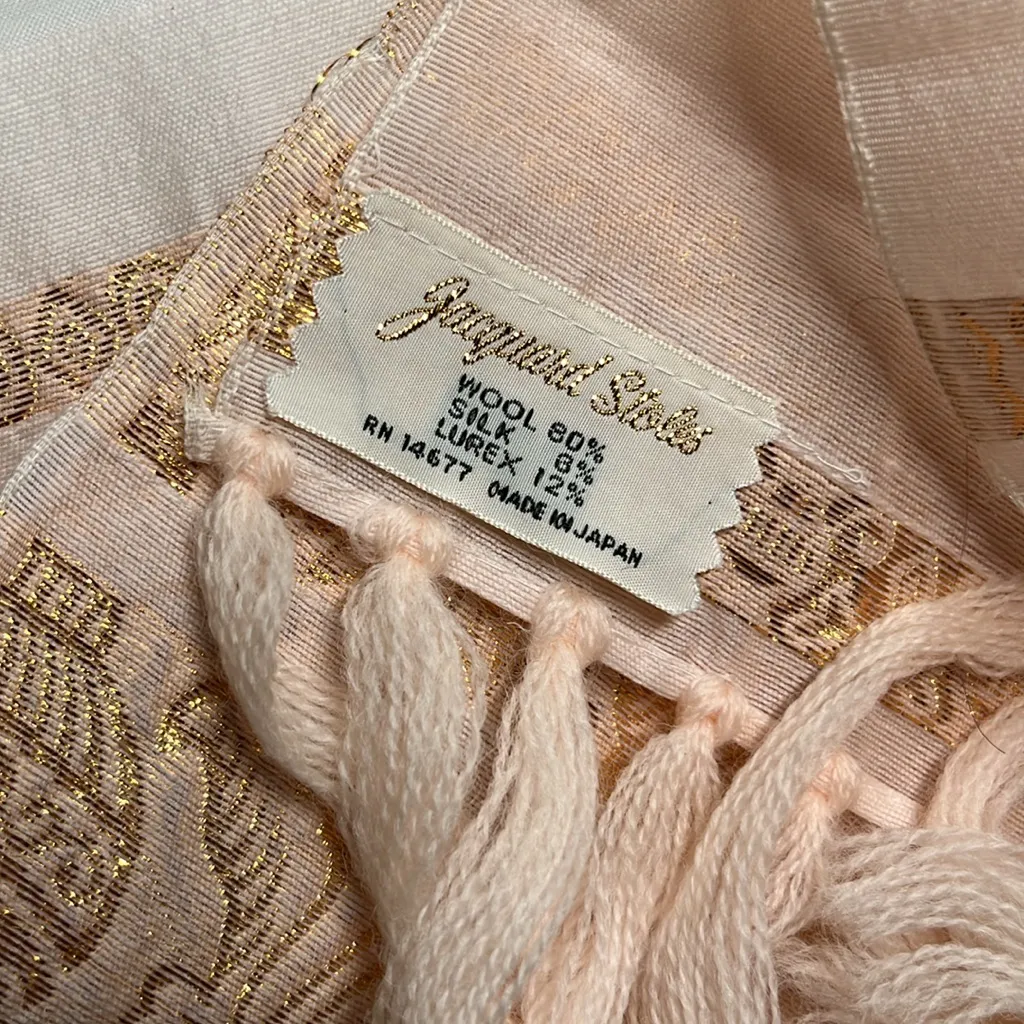 NEW vintage silk shawl Elegant Gold Jacquard Stoles Embroidered wool silk blend - Image 6