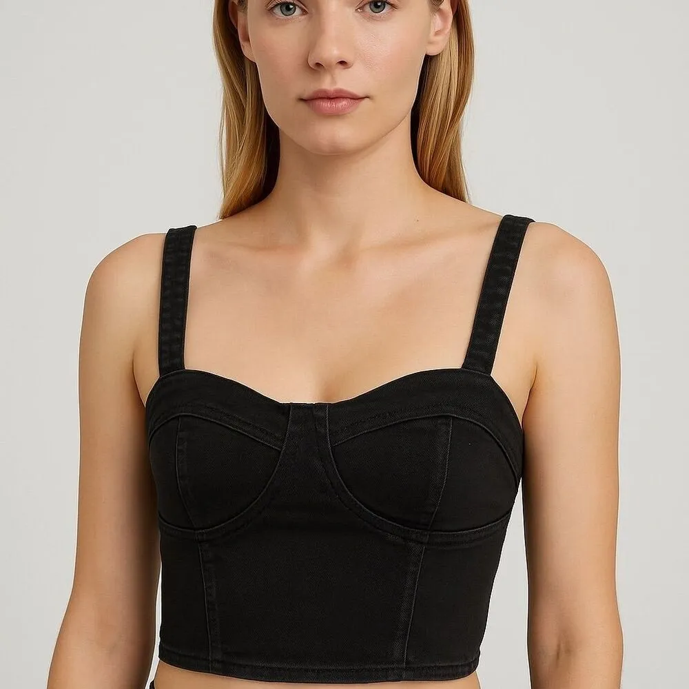 YFB Black Bustier Tank Crop Top Size M - Image 2