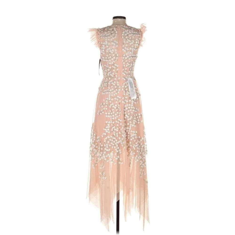 NWT BCBG MaxAzria Emery in Bare Pink 3D Floral Embroidered Asymmetric Dress  2 - $215 (41% Off Retail) New With Tags
