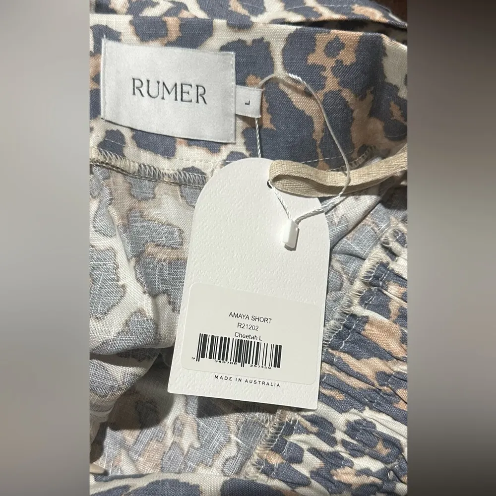 Revolve x Rumer Amaya 100% Linen Women's Cheetah Print Shorts sz Large NWT Brown - Image 3