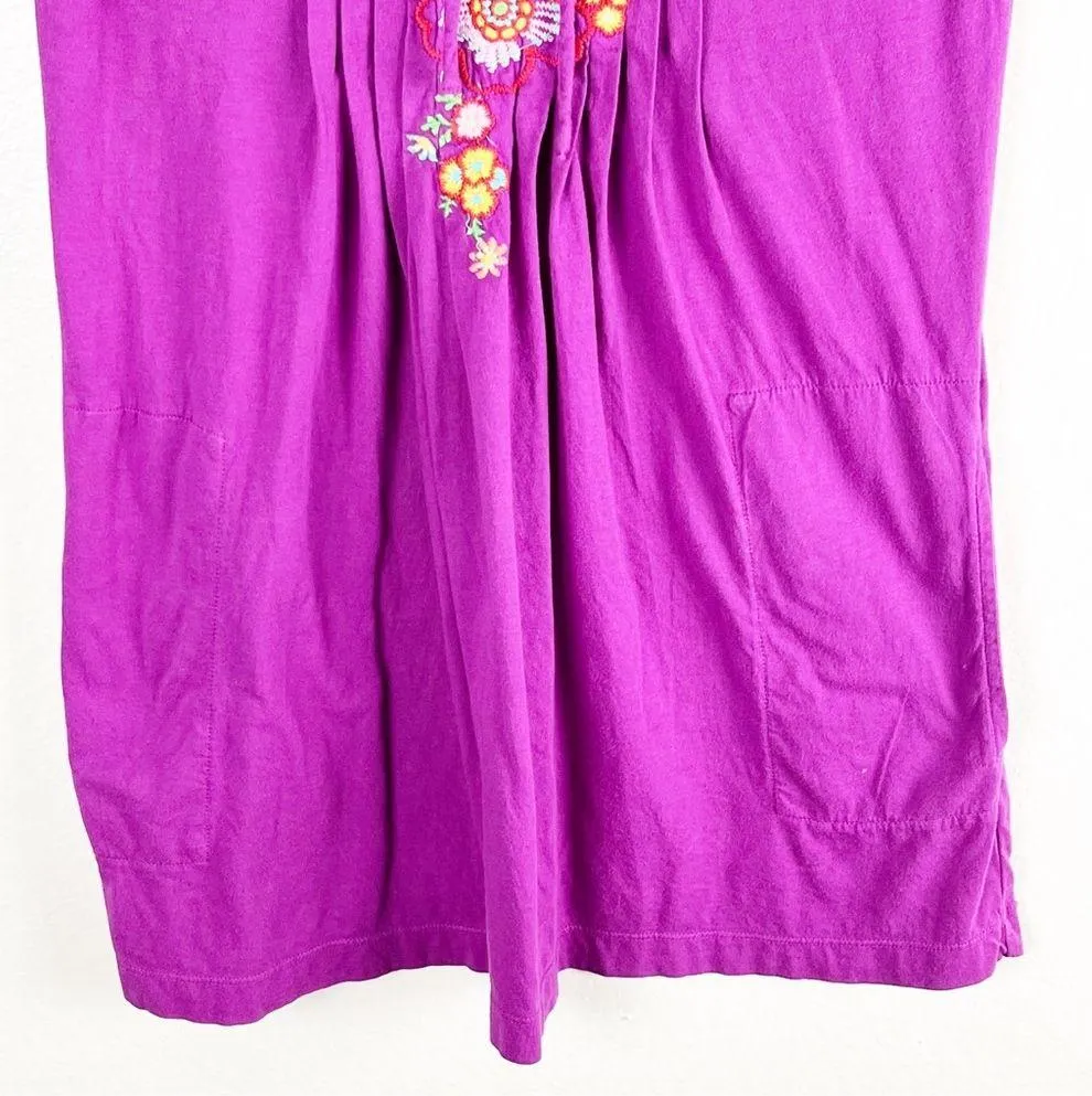 JOHNNY WAS Fuchsia Floral Embroidered Jersey Knit V-Neck Pockets Tunic Top XS - Image 7