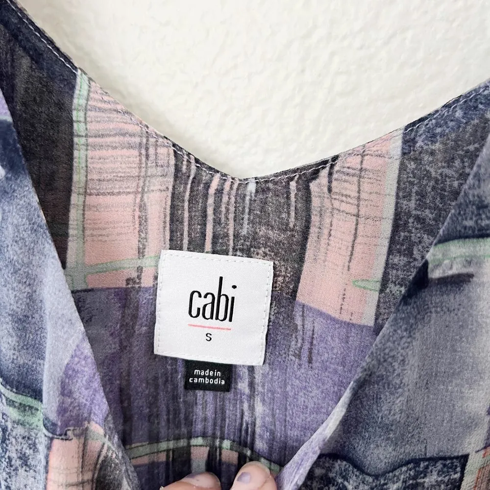 [CAbi] Quiz Top #4361 Purple Abstract Plaid Sleeveless V-Neck Blouse Sz Small S - Image 11