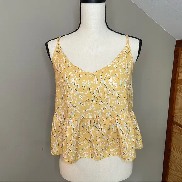Zaful Yellow Floral Spaghetti Strap Ruffle Peplum Crop Top - Image 5