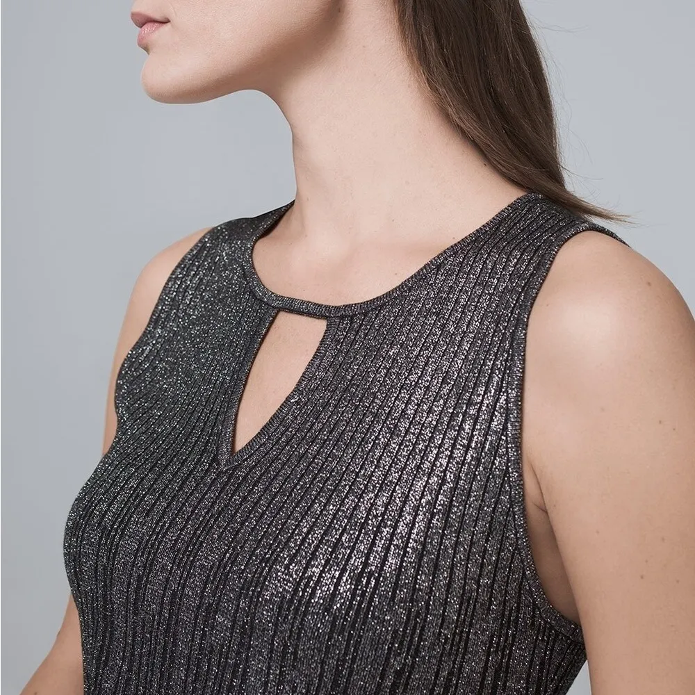 WHBM Black Silver Shimmer Ombre Shell Sleeveless Sweater Blouse Tank Top XS - Image 2