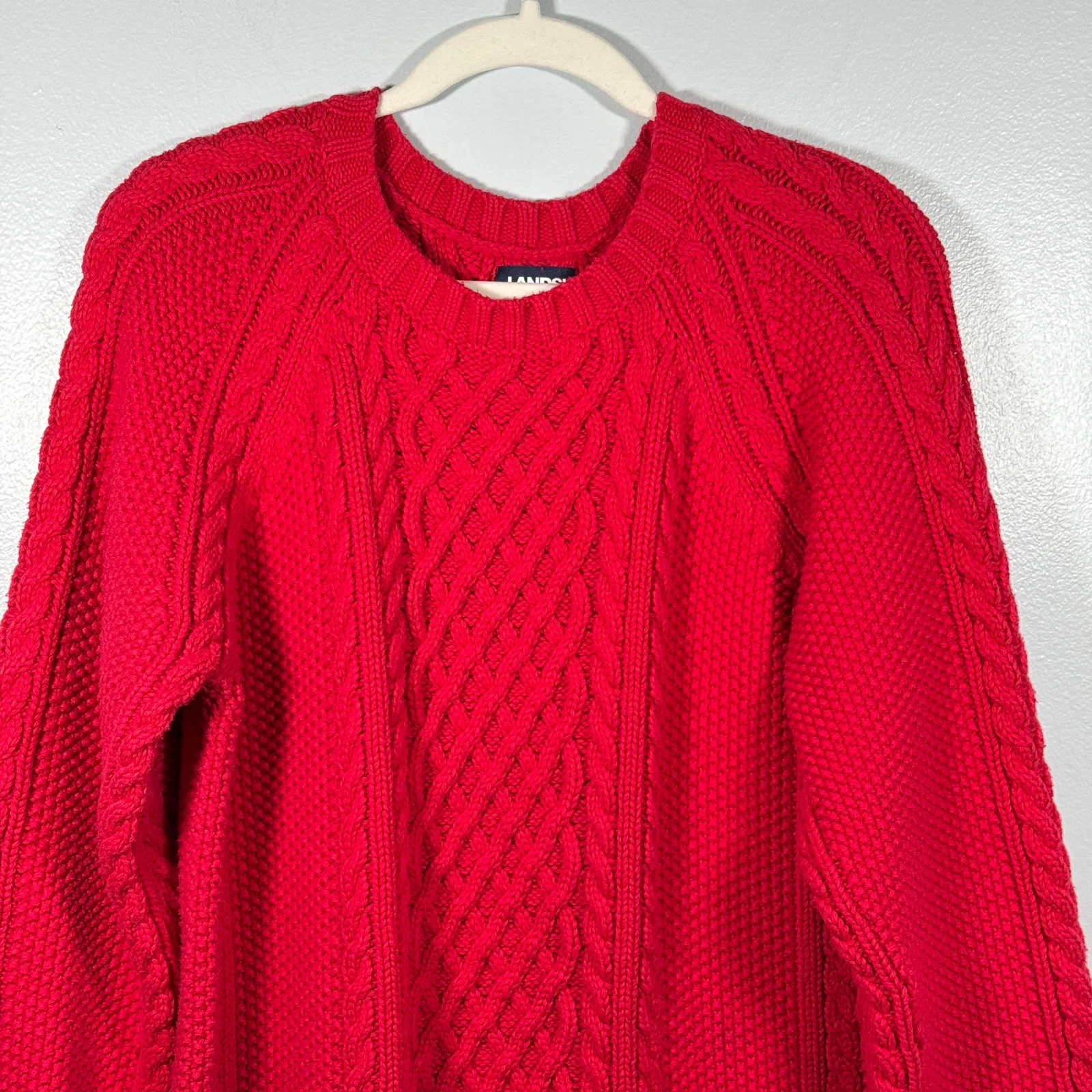 Lands’ End Cable Knit Sweater Dress Red Long Sleeve M 10/12 Winter Cozy Holiday - Image 6