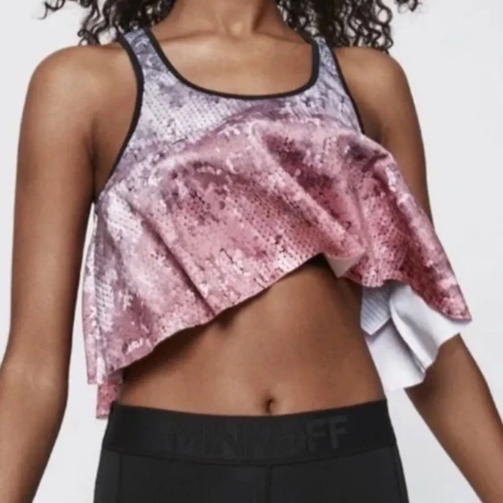 Rebecca Minkoff Women’s L Tippi Bra Crop Sequin Print Athletic Tank Pink New‎ - Image 5