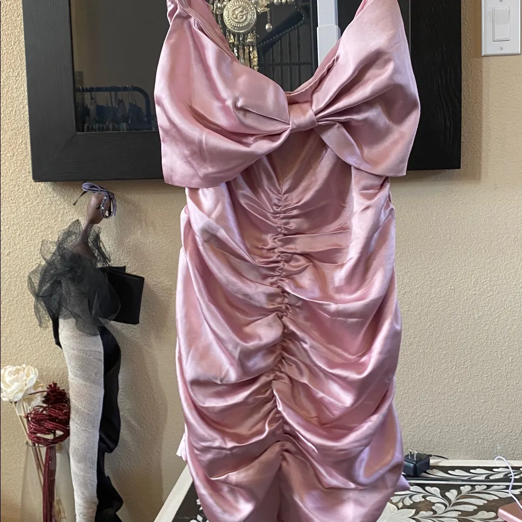 Elegant Champagne Pink Bow Strapless Dress Purple Size 6 - Image 5