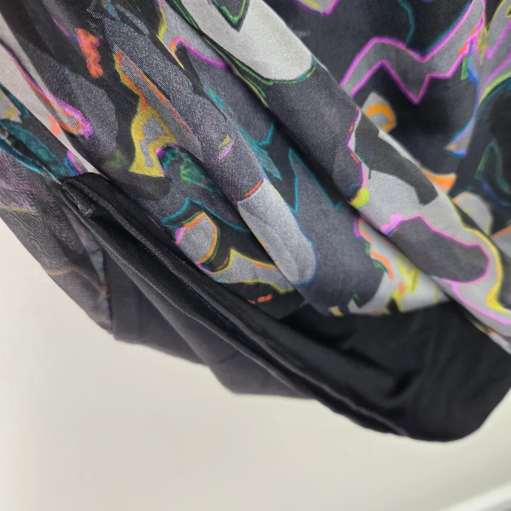 Worth New York Abstract Print Silk Front Sheath Dress Black Size M - Image 4