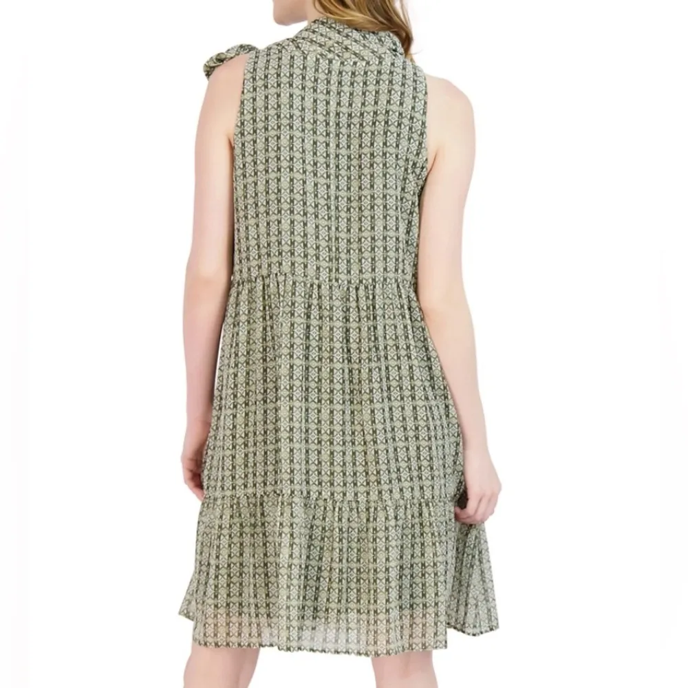 Robbie Bee Sleeveless Tie Neck Tiered Babydoll Dress Green Women’s S Small - Image 2