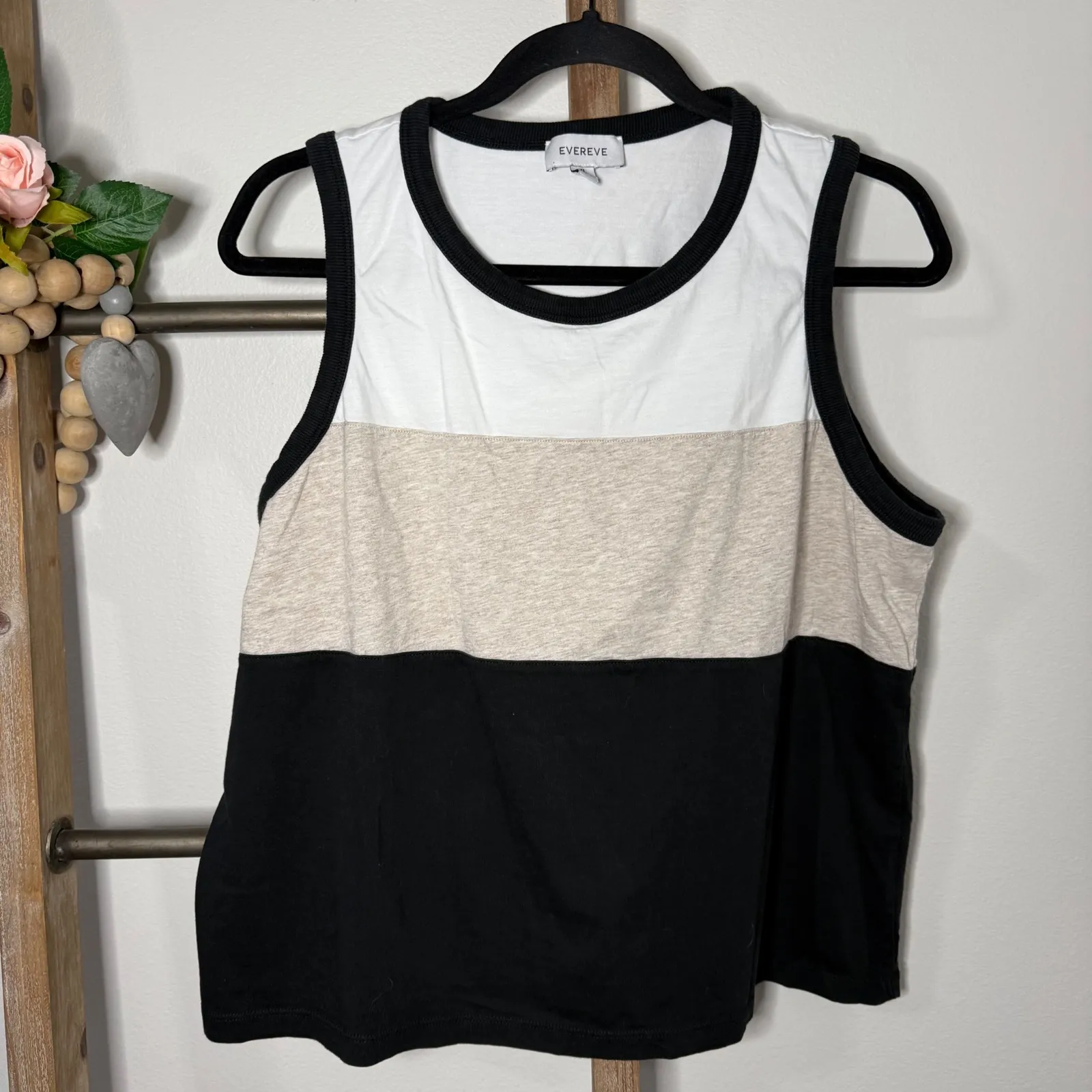 Evereve Colorblock Tank Top White Tan Black Sleeveless Women's XL - Image 2