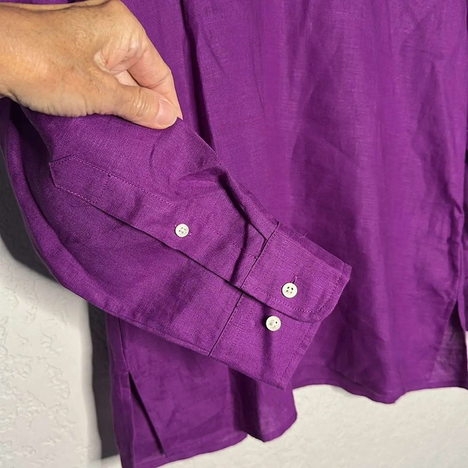 Ralph Lauren 100% Linen Purple Tunic Long Sleeve Roll Tab Sleeve Jewel Tone - Image 2