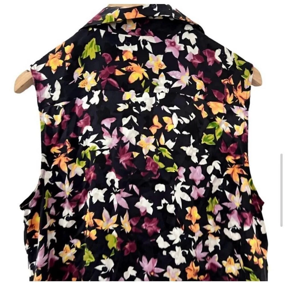 Equipment Femme Tira Black Floral Silk Diagonal Hem Midi Dress Size Medium - Image 7