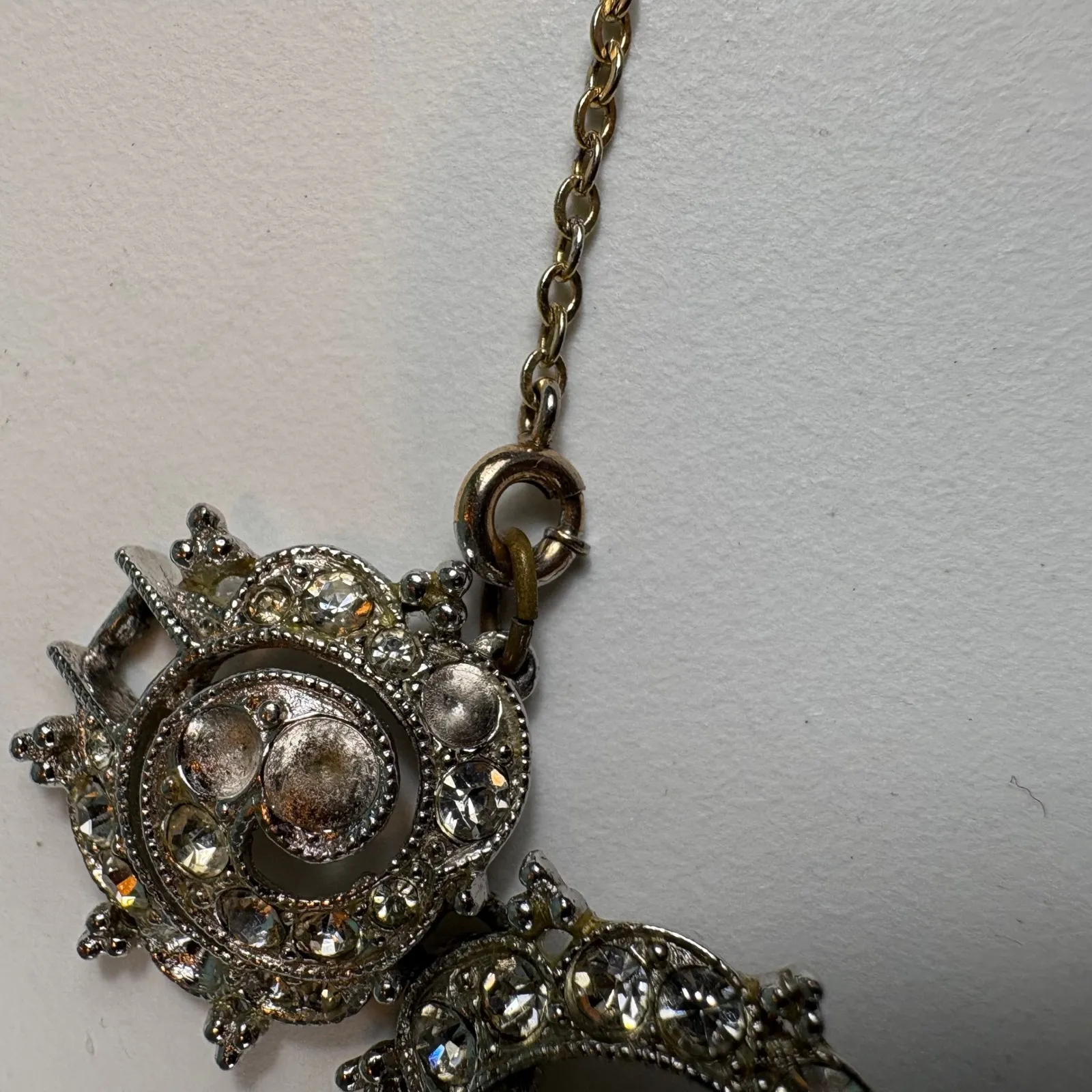 Vtg Silver Tone Rhinestone Jewelry Set Necklace Bracelet Clip - Image 11