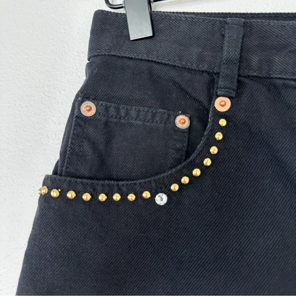 Vintage SapMan Paris Black Denim High Waisted Shorts 9/10 26" Rodeo Embellished - Image 3