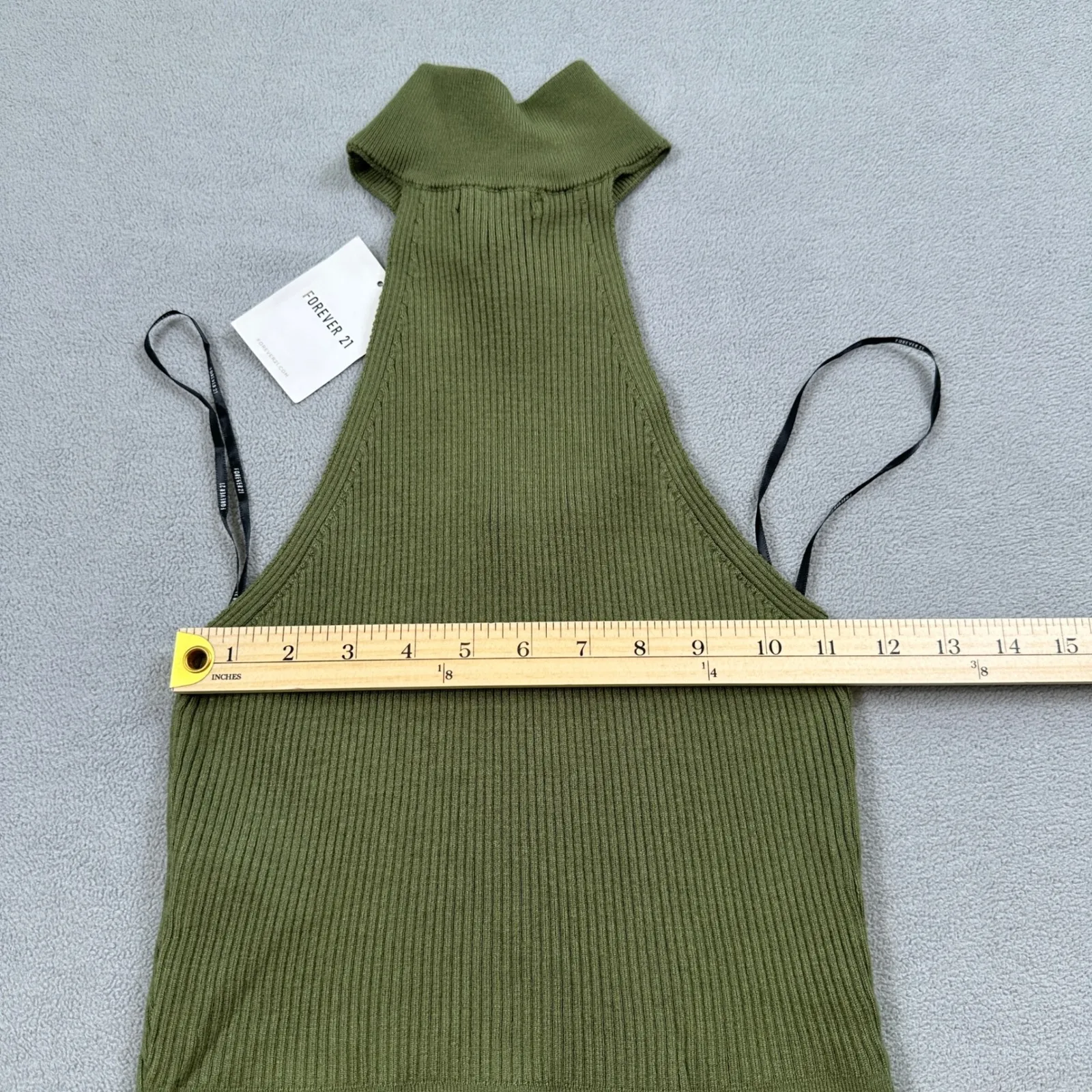 NWT Forever 21 Sweater Top L Women Halter Ribbed Knit Olive Green Backless Party - Image 4