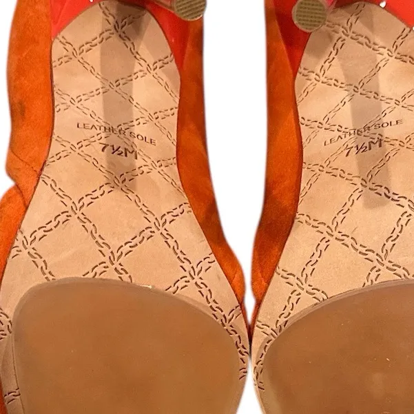 LAMB SUEDE POINTY TOE ORANGE D’ORSAY STILETTO HEELS SHOES 7.5 - Image 9