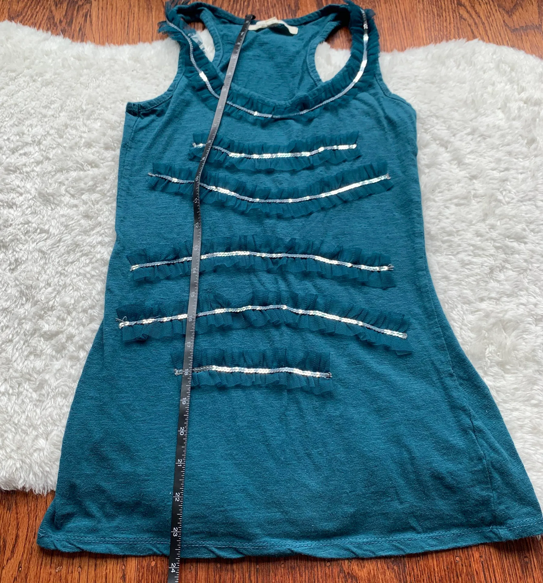 Teal Sequin Ruffle Tank Top - Image 4